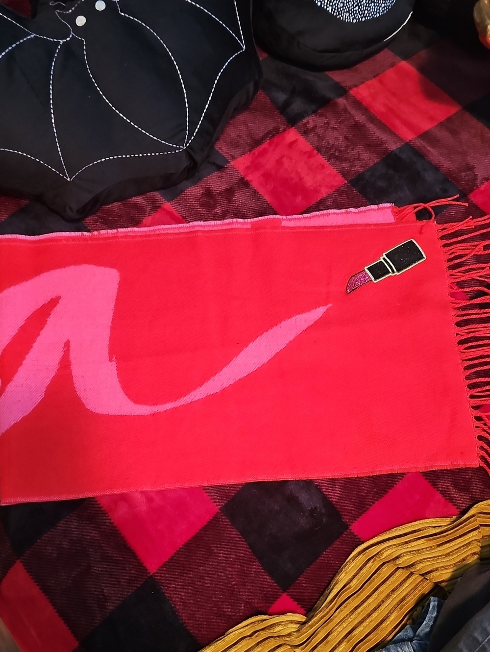 Victoria's Secret Red and Pink Scarf with Lipstick Motif
